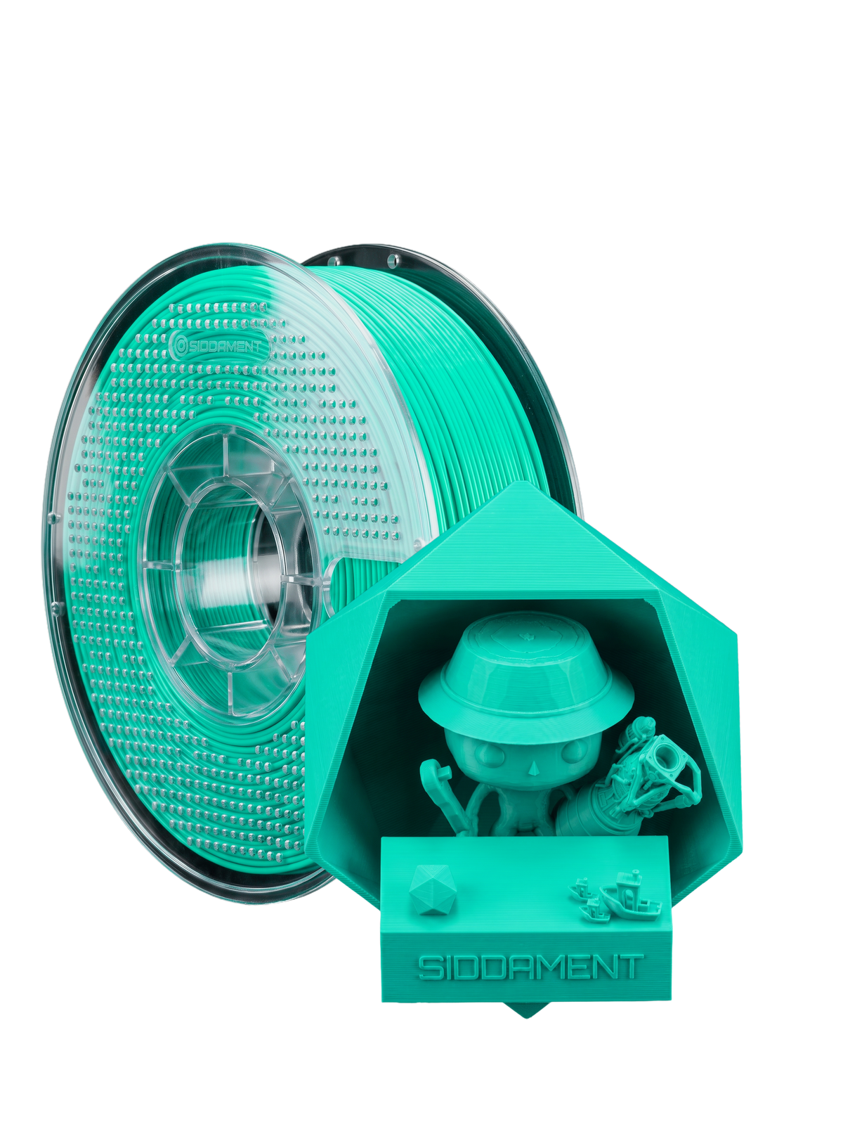 Matte Bright Teal PLA V2 1.75mm 1kg filament and printed parts