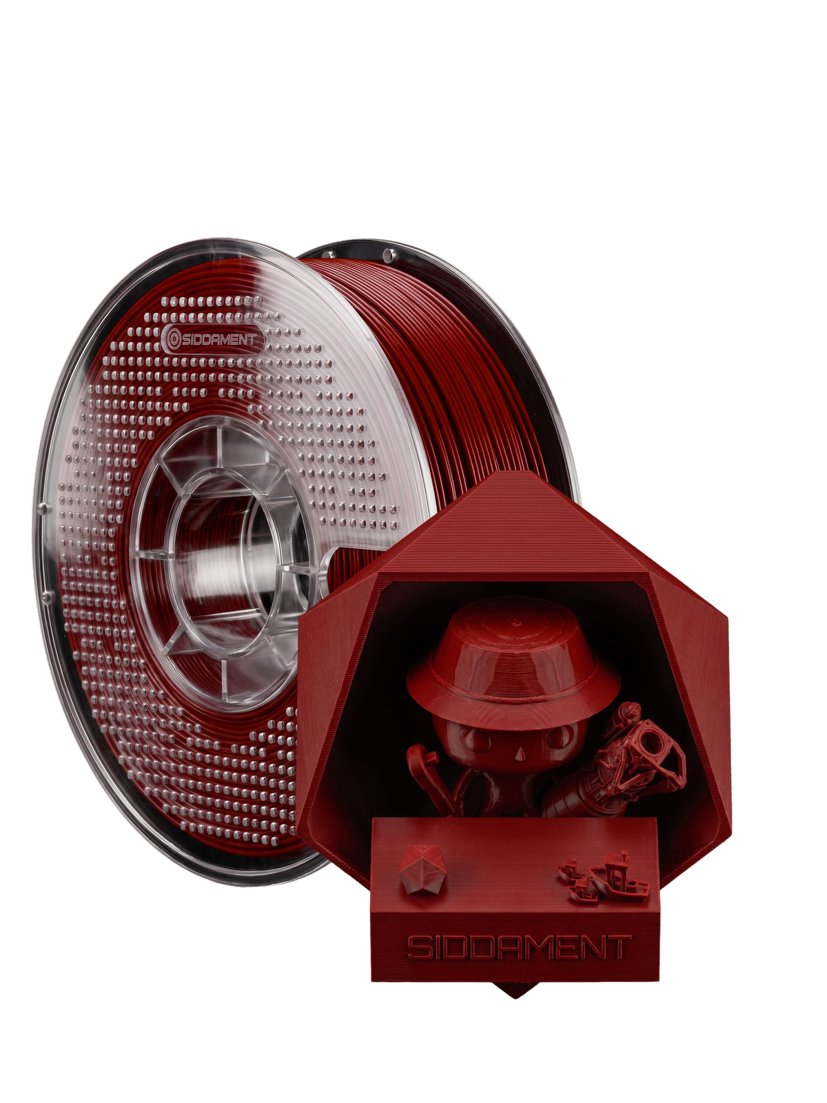 Matte Oxblood PLA V2 1.75mm 1kg filament and printed parts