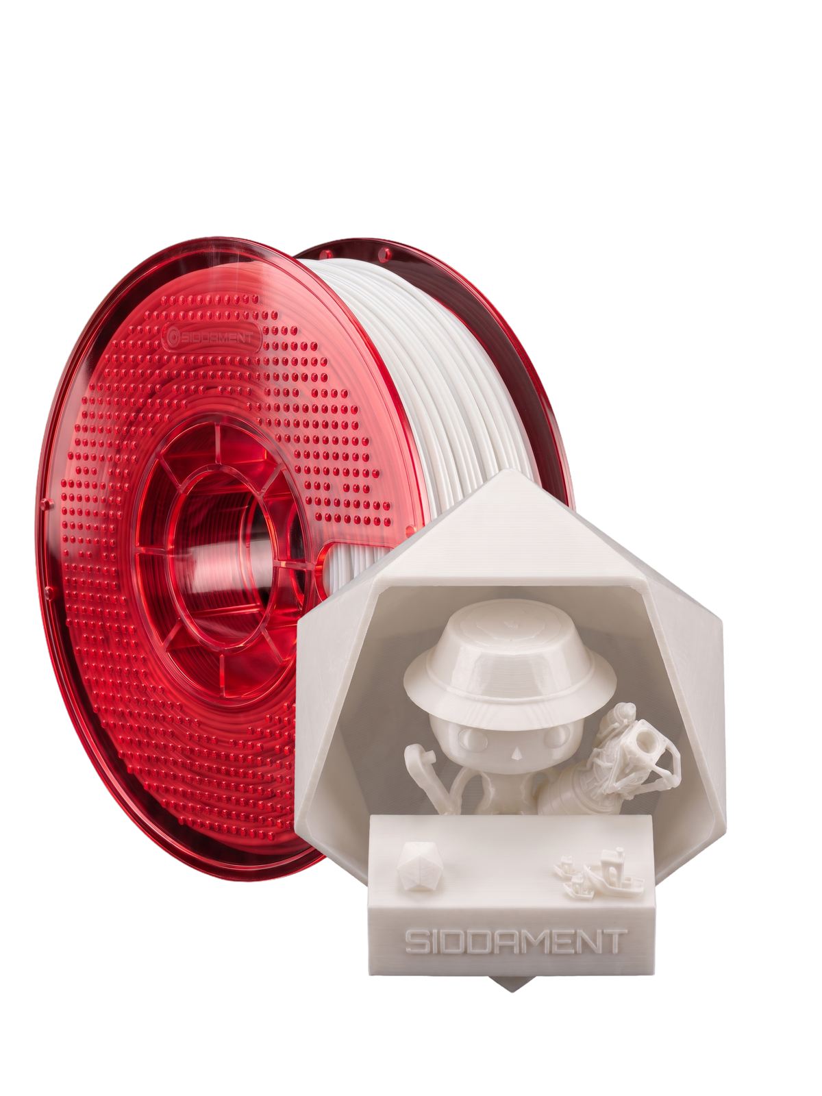 Pure White TPU 75D on a SIDDAMENT spool with a printed figure