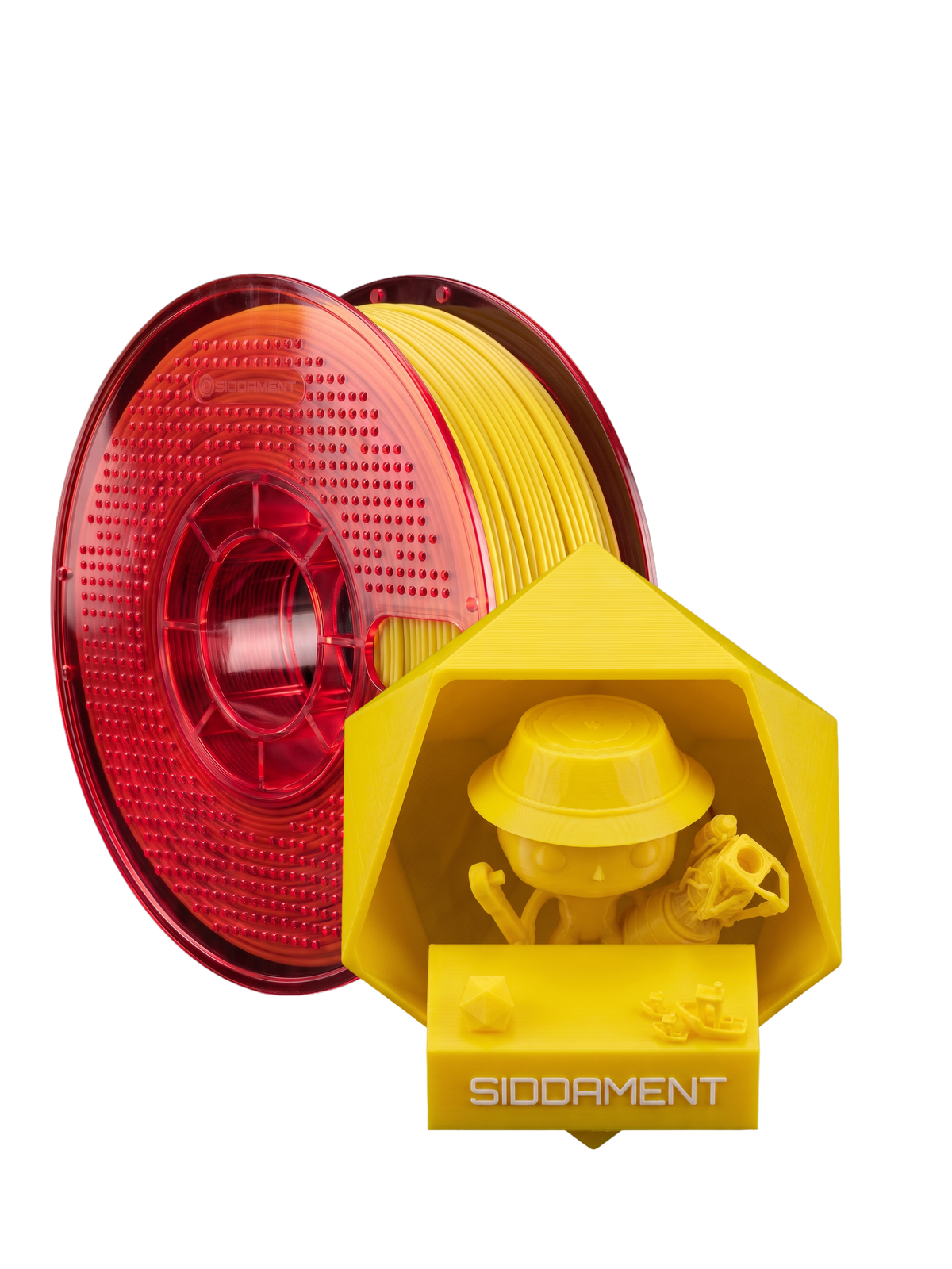 Yellow TPU 95A on a SIDDAMENT spool with a printed figure