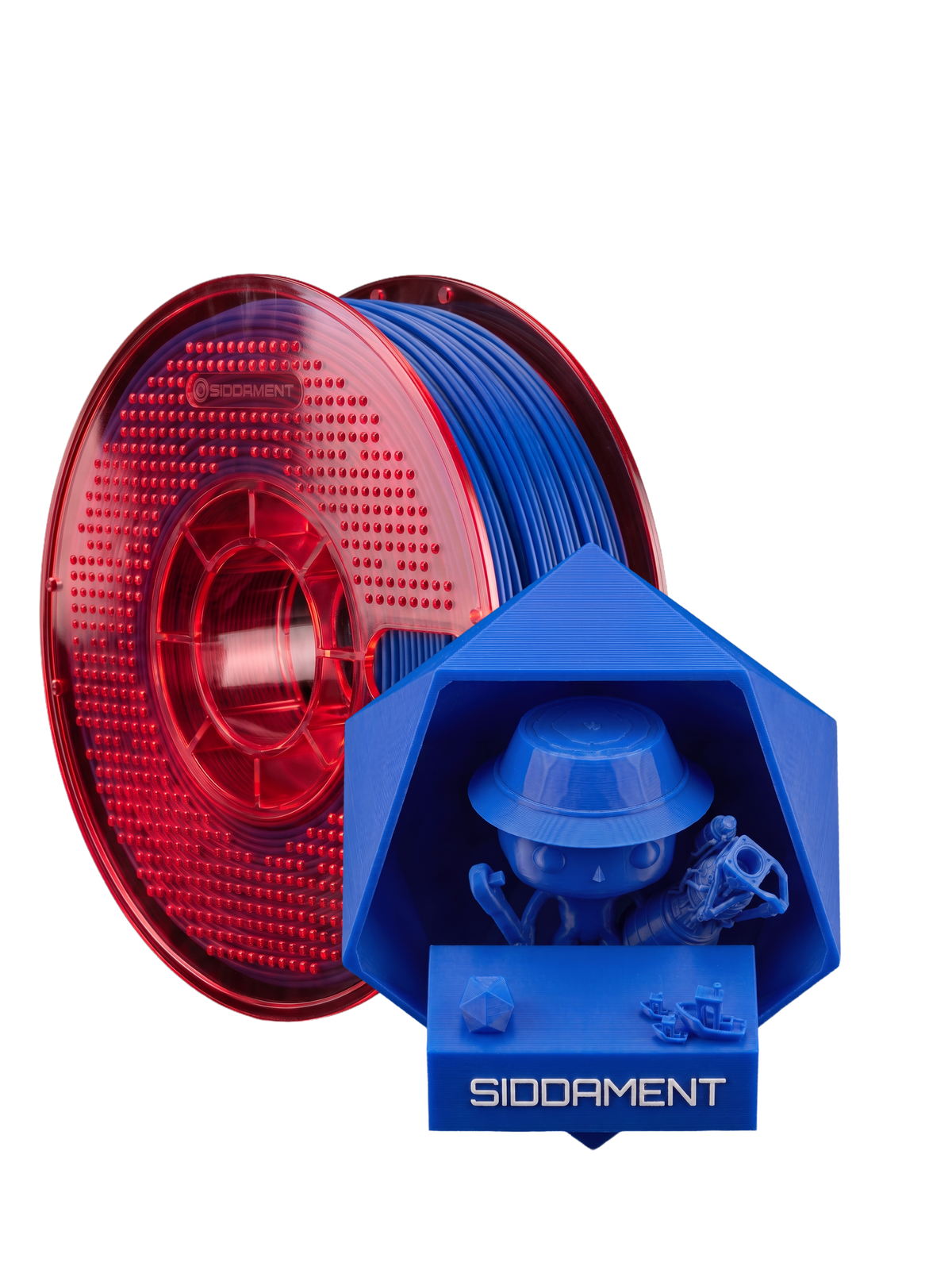 Blue TPU 95A on a SIDDAMENT spool with a printed figure