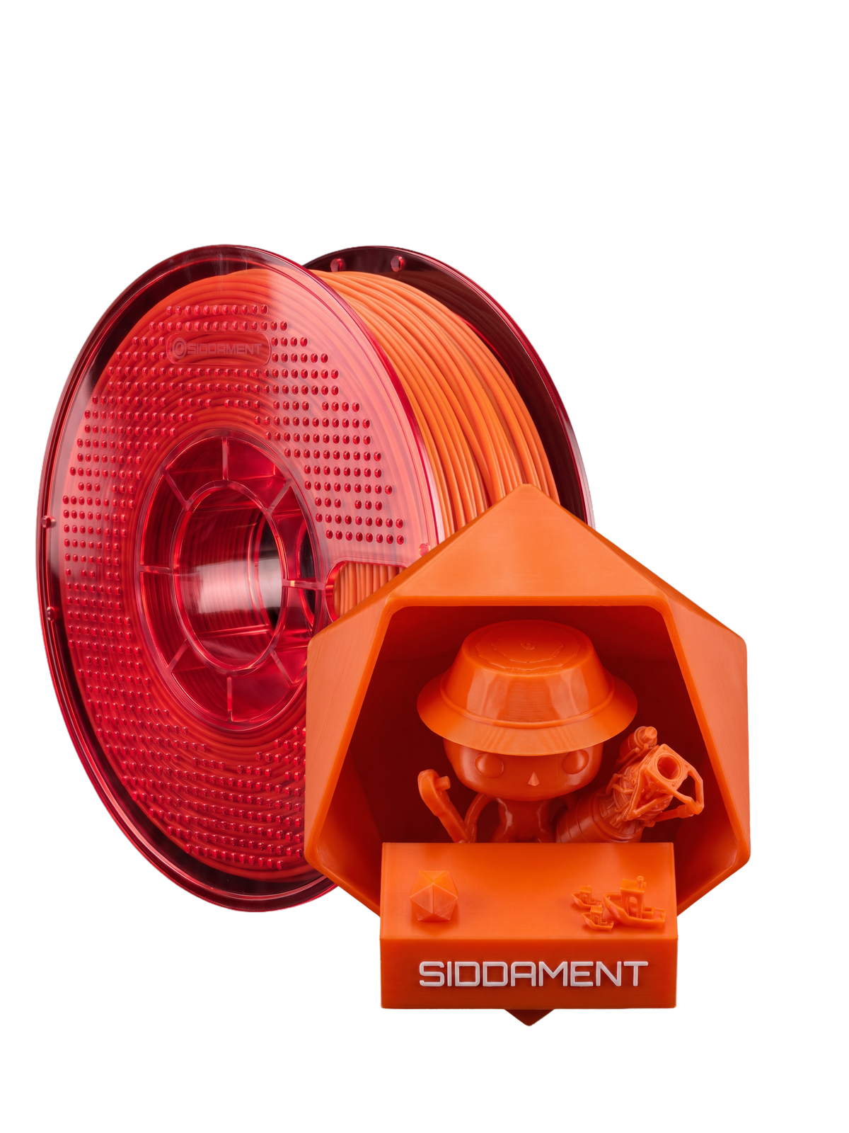 Orange Bright TPU 95A on a SIDDAMENT spool with a printed figure