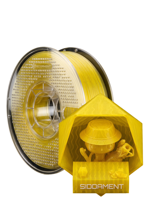 Translucent Yellow PLA V2 on a SIDDAMENT spool with a translucent printed figure