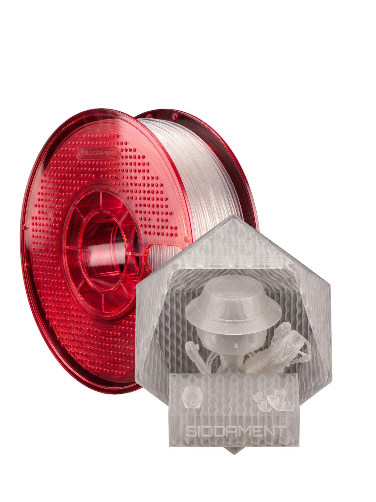 Transparent TPU 95A HF on a SIDDAMENT spool with a printed figure